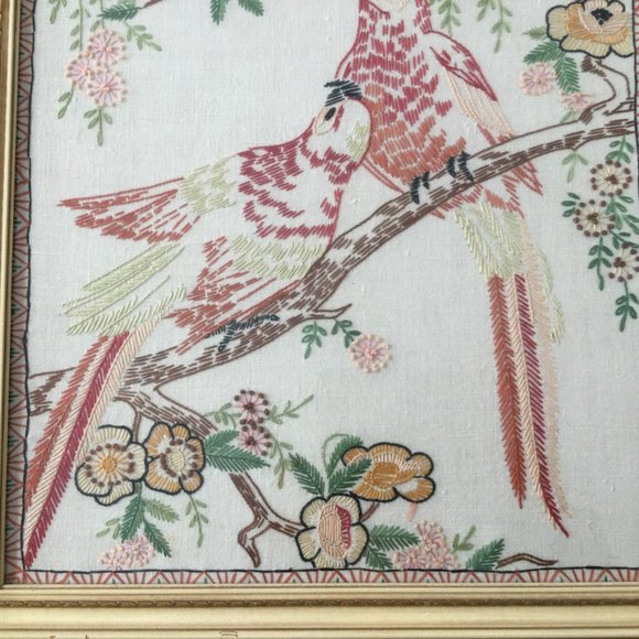 Vintage T.Eaton Co hand embroidery picture wall hangings framed flowers & birds - Picture 4 of 10